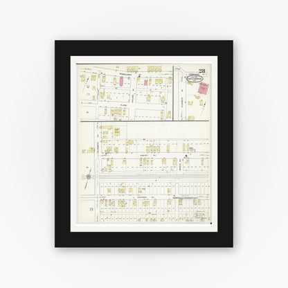 Old map wall art mockup — black gallery frame with white mat — Sanborn Fire Insurance Map from East Liverpool, Columbiana County, Ohio (1913), Sheet #0028