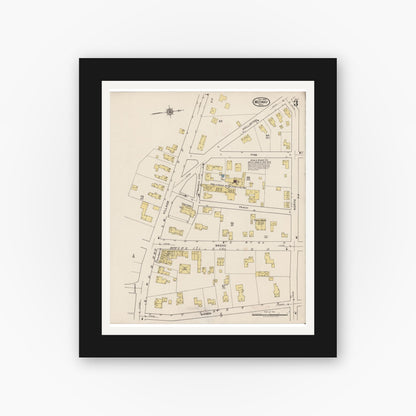 Old map wall art mockup — black gallery frame with white mat — Sanborn Fire Insurance Map from Medway, Norfolk County, Massachusetts (1922), Sheet #0003