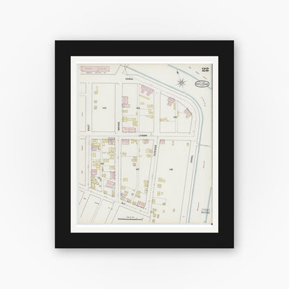 Old map wall art mockup — black gallery frame with white mat — Sanborn Fire Insurance Map from Holyoke, Hampden County, Massachusetts (1889), Sheet #0022