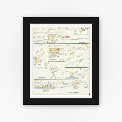 Old map wall art mockup — black gallery frame with white mat — Sanborn Fire Insurance Map from Lee, Berkshire County, Massachusetts (1911), Sheet #0008