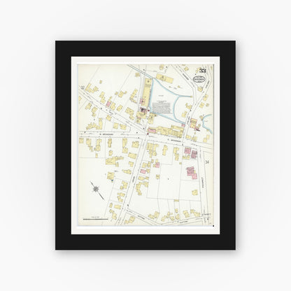 Old map wall art mockup — black gallery frame with white mat — Sanborn Fire Insurance Map from Gardner, Worcester County, Massachusetts (1914), Sheet #0033