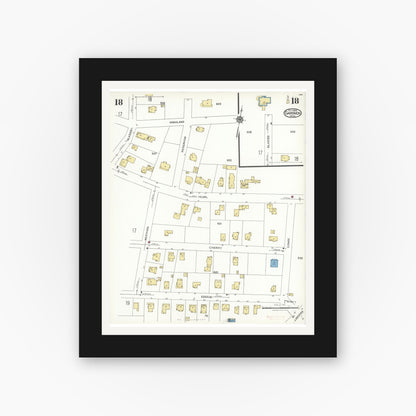 Old map wall art mockup — black gallery frame with white mat — Sanborn Fire Insurance Map from Gardner, Worcester County, Massachusetts (1923), Sheet #0018