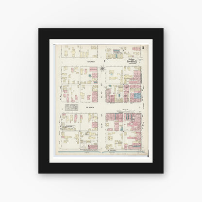 Old map wall art mockup — black gallery frame with white mat — Sanborn Fire Insurance Map from Newark, Licking County, Ohio (1884), Sheet #0003