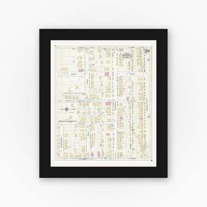 Old map wall art mockup — black gallery frame with white mat — Sanborn Fire Insurance Map from Hannibal, Marion County, Missouri (1913), Sheet #0029