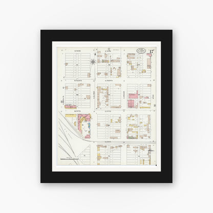 Old map wall art mockup — black gallery frame with white mat — Sanborn Fire Insurance Map from El Paso, El Paso County, Texas (1898), Sheet #0017