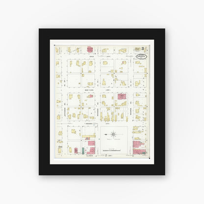 Old map wall art mockup — black gallery frame with white mat — Sanborn Fire Insurance Map from Chrisman, Edgar County, Illinois (1908), Sheet #0003