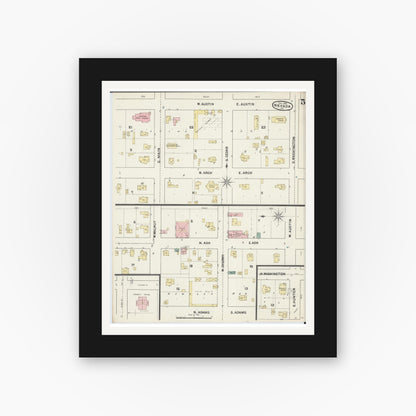 Old map wall art mockup — black gallery frame with white mat — Sanborn Fire Insurance Map from Nevada, Vernon County, Missouri (1890), Sheet #0005