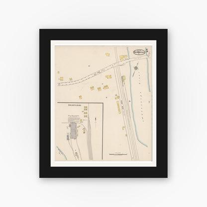 Old map wall art mockup — black gallery frame with white mat — Sanborn Fire Insurance Map from West Middlesex, Mercer County, Pennsylvania (1921), Sheet #0005