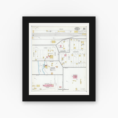 Old map wall art mockup — black gallery frame with white mat — Sanborn Fire Insurance Map from New Ulm, Brown County, Minnesota (1905), Sheet #0011
