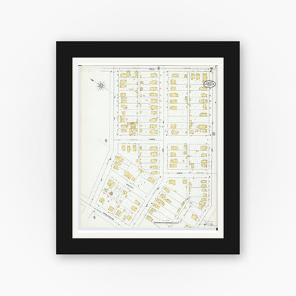 Old map wall art mockup — black gallery frame with white mat — Sanborn Fire Insurance Map from Lorain, Lorain County, Ohio (1905), Sheet #0007