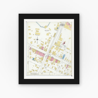 Old map wall art mockup — black gallery frame with white mat — Sanborn Fire Insurance Map from Bangor, Van Buren County, Michigan (1918), Sheet #0002