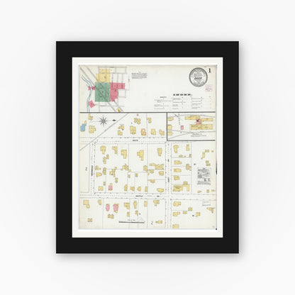 Old map wall art mockup — black gallery frame with white mat — Sanborn Fire Insurance Map from Avoca, Steuben County, New York (1905), Sheet #0001