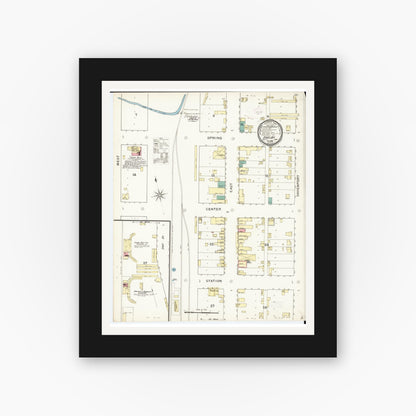 Old map wall art mockup — black gallery frame with white mat — Sanborn Fire Insurance Map from Shelby, Shelby County, Iowa (1893), Sheet #0001