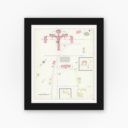 Old map wall art mockup — black gallery frame with white mat — Sanborn Fire Insurance Map from Marion, Smyth County, Virginia (1913), Sheet #0009