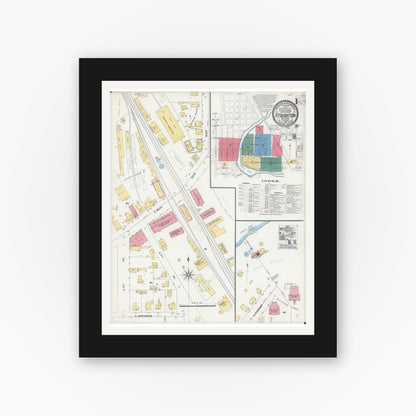 Old map wall art mockup — black gallery frame with white mat — Sanborn Fire Insurance Map from Stoughton, Dane County, Wisconsin (1904) - Complete Map Set