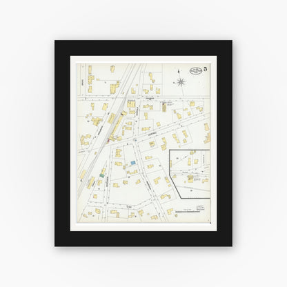Old map wall art mockup — black gallery frame with white mat — Sanborn Fire Insurance Map from Holliston, Middlesex County, Massachusetts (1901), Sheet #0005