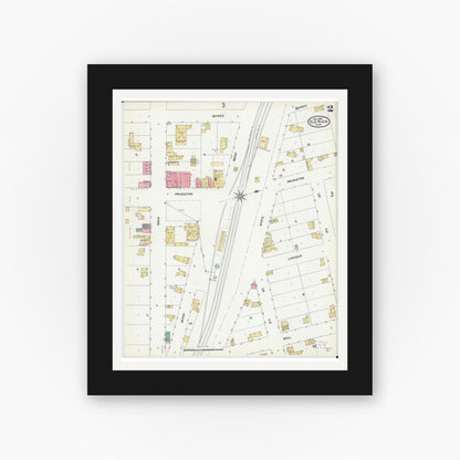 Old map wall art mockup — black gallery frame with white mat — Sanborn Fire Insurance Map from Elk River, Sherburne County, Minnesota (1905), Sheet #0002