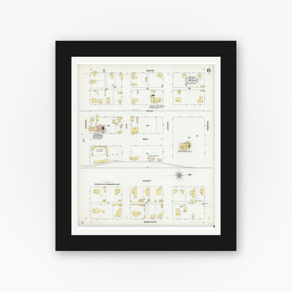 Old map wall art mockup — black gallery frame with white mat — Sanborn Fire Insurance Map from Bryan, Brazos County, Texas (1901), Sheet #0006