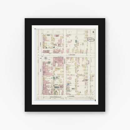 Old map wall art mockup — black gallery frame with white mat — Sanborn Fire Insurance Map from Lancaster, Fairfield County, Ohio (1889), Sheet #0003