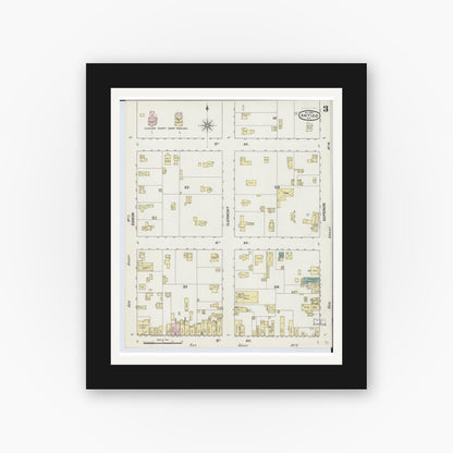Old map wall art mockup — black gallery frame with white mat — Sanborn Fire Insurance Map from Antigo, Langlade County, Wisconsin (1889), Sheet #0003