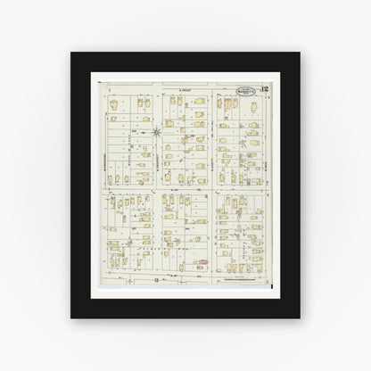 Old map wall art mockup — black gallery frame with white mat — Sanborn Fire Insurance Map from Marquette, Marquette County, Michigan (1897), Sheet #0012