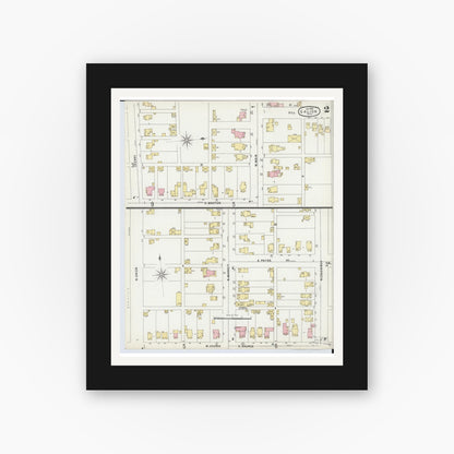 Old map wall art mockup — black gallery frame with white mat — Sanborn Fire Insurance Map from Galion, Crawford County, Ohio (1897), Sheet #0002