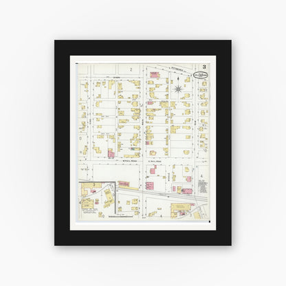 Old map wall art mockup — black gallery frame with white mat — Sanborn Fire Insurance Map from Columbiana, Columbiana County, Ohio (1901), Sheet #0003