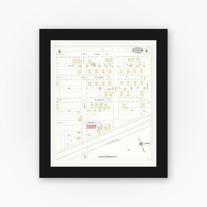 Old map wall art mockup — black gallery frame with white mat — Sanborn Fire Insurance Map from Goose Creek, Harris County, Texas (1926), Sheet #0004