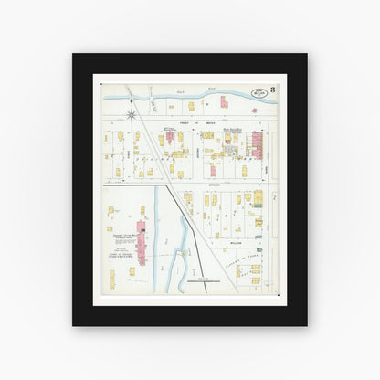 Old map wall art mockup — black gallery frame with white mat — Sanborn Fire Insurance Map from Milan, Rock Island County, Illinois (1901), Sheet #0003