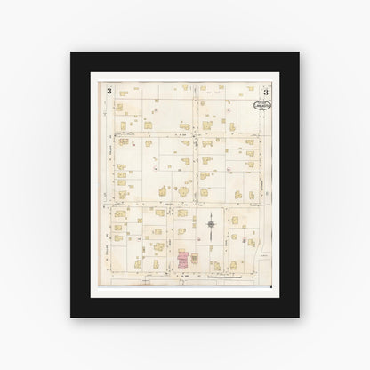 Old map wall art mockup — black gallery frame with white mat — Sanborn Fire Insurance Map from Lancaster, Dallas County, Texas (1939), Sheet #0003