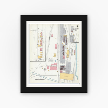 Old map wall art mockup — black gallery frame with white mat — Sanborn Fire Insurance Map from Bellaire, Belmont County, Ohio (1900), Sheet #0005