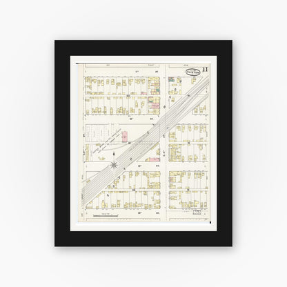 Old map wall art mockup — black gallery frame with white mat — Sanborn Fire Insurance Map from Clinton, Clinton County, Iowa (1890), Sheet #0011