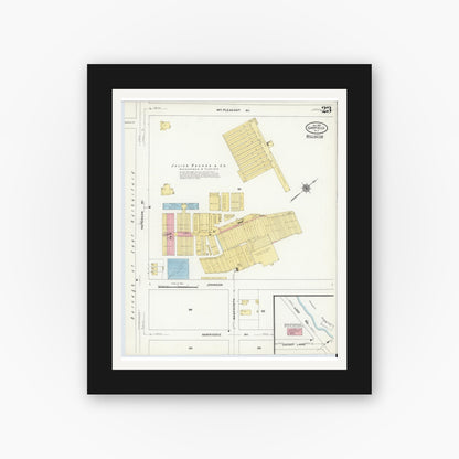 Old map wall art mockup — black gallery frame with white mat — Sanborn Fire Insurance Map from Garfield, Bergen County, New Jersey (1910), Sheet #0023