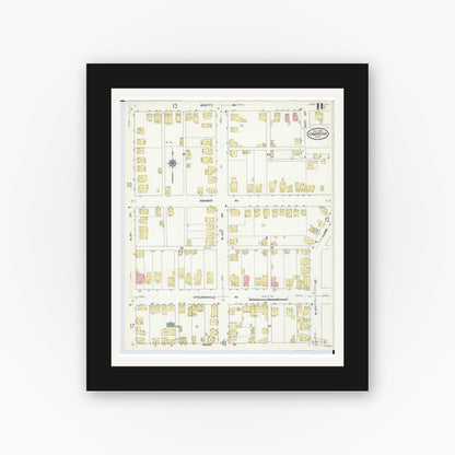 Old map wall art mockup — black gallery frame with white mat — Sanborn Fire Insurance Map from Cambridge, Guernsey County, Ohio (1909), Sheet #0011