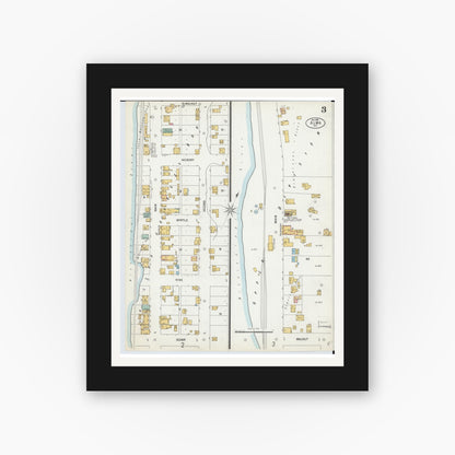 Old map wall art mockup — black gallery frame with white mat — Sanborn Fire Insurance Map from Alma, Buffalo County, Wisconsin (1900), Sheet #0003