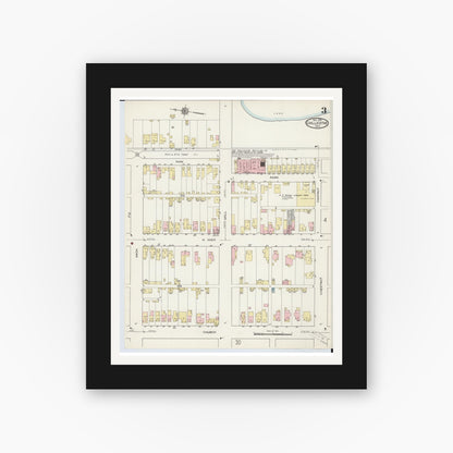 Old map wall art mockup — black gallery frame with white mat — Sanborn Fire Insurance Map from Chillicothe, Ross County, Ohio (1914), Sheet #0003
