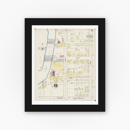 Old map wall art mockup — black gallery frame with white mat — Sanborn Fire Insurance Map from Oscoda, Iosco County, Michigan (1890), Sheet #0004