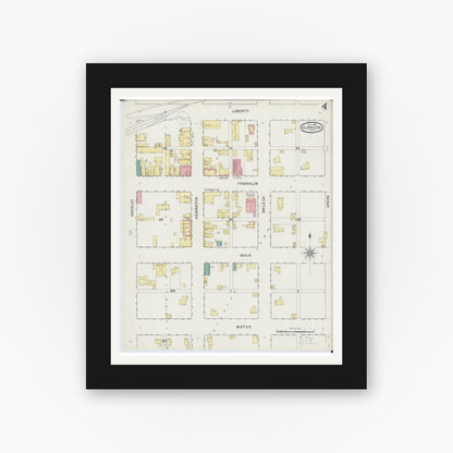 Old map wall art mockup — black gallery frame with white mat — Sanborn Fire Insurance Map from Glencoe, Mcleod County, Minnesota (1893), Sheet #0004