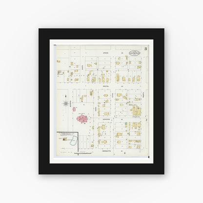 Old map wall art mockup — black gallery frame with white mat — Sanborn Fire Insurance Map from Crystal Falls, Iron County, Michigan (1898), Sheet #0003