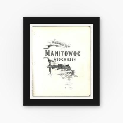 Old map wall art mockup — black gallery frame with white mat — Sanborn Fire Insurance Map from Manitowoc, Manitowoc County, Wisconsin (1956), Sheet #0001