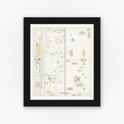 Old map wall art mockup — black gallery frame with white mat — Sanborn Fire Insurance Map from Lake City, Columbia County, Florida (1906), Sheet #0002