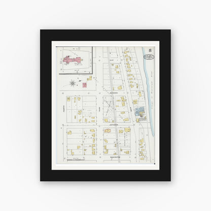 Old map wall art mockup — black gallery frame with white mat — Sanborn Fire Insurance Map from Red Wing, Goodhue County, Minnesota (1895), Sheet #0008