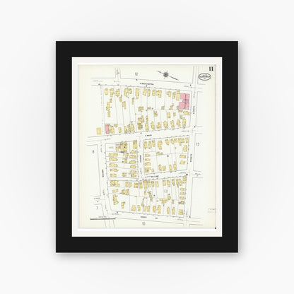 Old map wall art mockup — black gallery frame with white mat — Sanborn Fire Insurance Map from Herkimer, Herkimer County, New York (1911), Sheet #0011