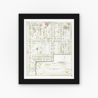 Old map wall art mockup — black gallery frame with white mat — Sanborn Fire Insurance Map from Charlotte, Eaton County, Michigan (1918), Sheet #0012