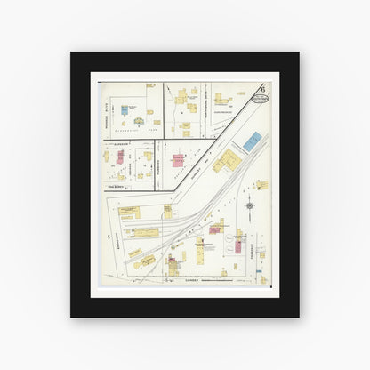 Old map wall art mockup — black gallery frame with white mat — Sanborn Fire Insurance Map from South Haven, Van Buren County, Michigan (1916), Sheet #0006