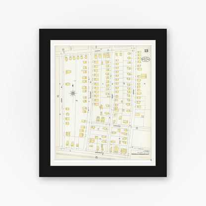 Old map wall art mockup — black gallery frame with white mat — Sanborn Fire Insurance Map from Medford, Middlesex County, Massachusetts (1903), Sheet #0013