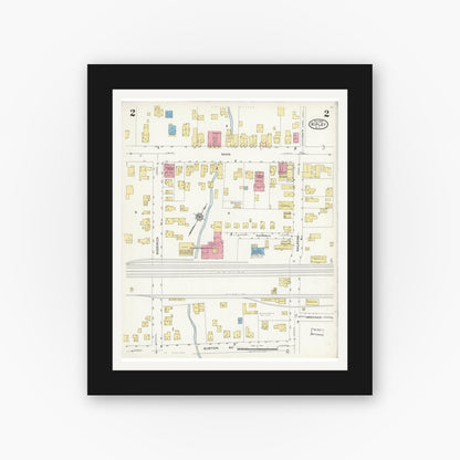 Old map wall art mockup — black gallery frame with white mat — Sanborn Fire Insurance Map from Ripley, Chautauqua County, New York (1924), Sheet #0002