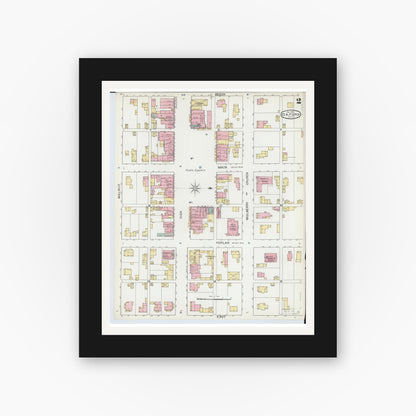 Old map wall art mockup — black gallery frame with white mat — Sanborn Fire Insurance Map from Oxford, Butler County, Ohio (1892), Sheet #0002