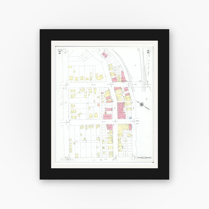 Old map wall art mockup — black gallery frame with white mat — Sanborn Fire Insurance Map from Leetonia, Columbiana County, Ohio (1950), Sheet #0002