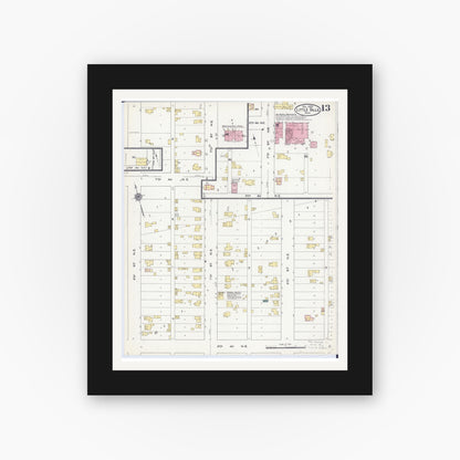 Old map wall art mockup — black gallery frame with white mat — Sanborn Fire Insurance Map from Little Falls, Morrison County, Minnesota (1909), Sheet #0013